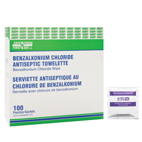 Benzalkonium Chloride (BZK) Antiseptic Towelettes (100/box)