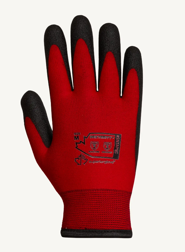 Work Gloves - Winter Lined - Cut Level A3 - Nylon Gloves W/PVC Palm - Dexterity® By Superior Glove