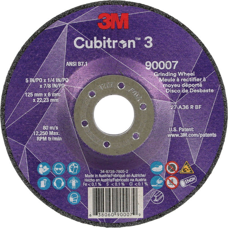 3M Cubitron 3 Depressed Center Grinding Wheel 5"x1/4 T27