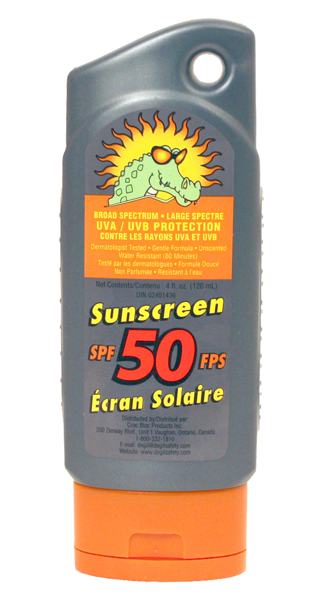Sunscreen Lotion SPF 50 - 120ML Squeeze Bottle W/Carabineer Hole - Croc Bloc