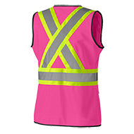 Hi-Viz Safety Vest Pink - W/Pockets & W/Clear Vinyl ID Pocket