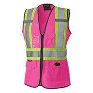 Hi-Viz Safety Vest Pink - W/Pockets & W/Clear Vinyl ID Pocket