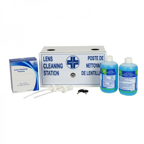 Metal Station with Key and Lock, 2x 500ml lens cleaner and 1 box of tissue