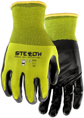 Work Gloves - Cut Level A4 Protection - Stealth Light Artillery Nitrile Palm Coated 396X6 - Stealth By Watson