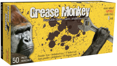 Disposable Nitrile Gloves - 8 mil Black Powder-Free - 50/Box - Grease Monkey® By Watson