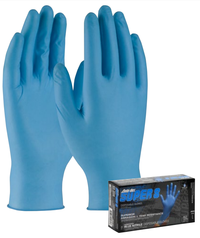 Disposable Nitrile Gloves - 8 mil Blue Powdered Textured Grip 50/box - Ambi-dex® Super 8 By PIP