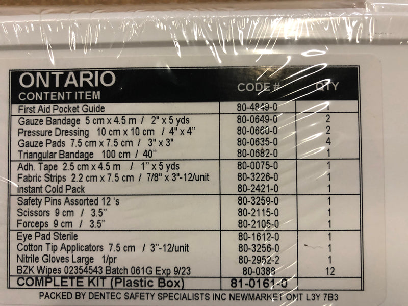 First Aid Kit Deluxe "Ontario" 1-5 Workers Plastic Section 8-1 (