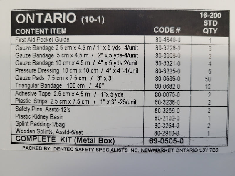 First Aid Kit "Ontario" 16-200 Workers Metal Section 10-1 (