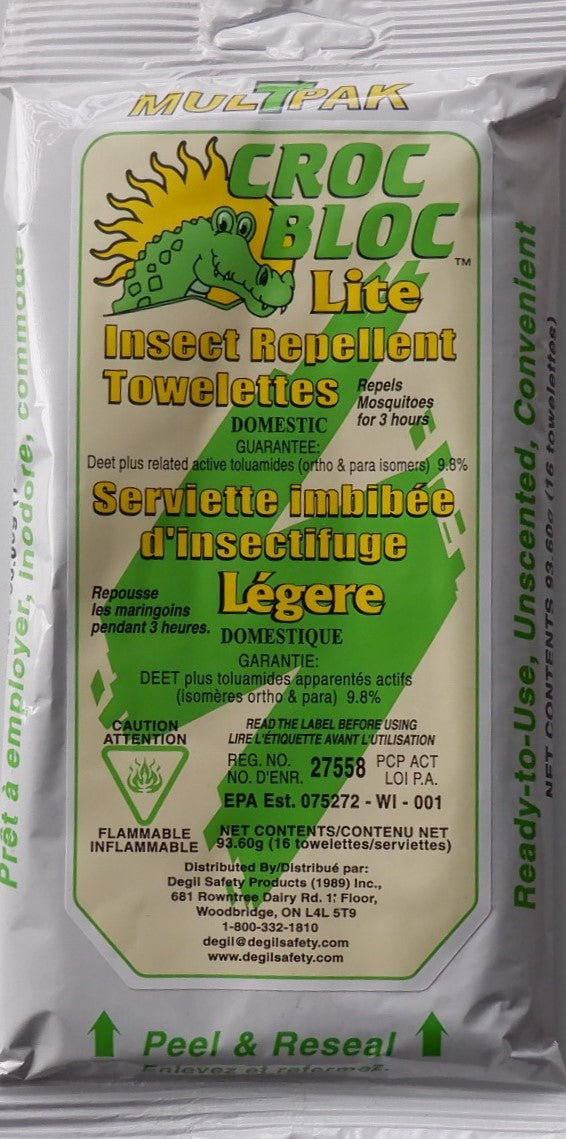 Inset Repellent 10% Deet Multi Pak - 1244500 - 16 Towelettes Per Pack - Croc Bloc