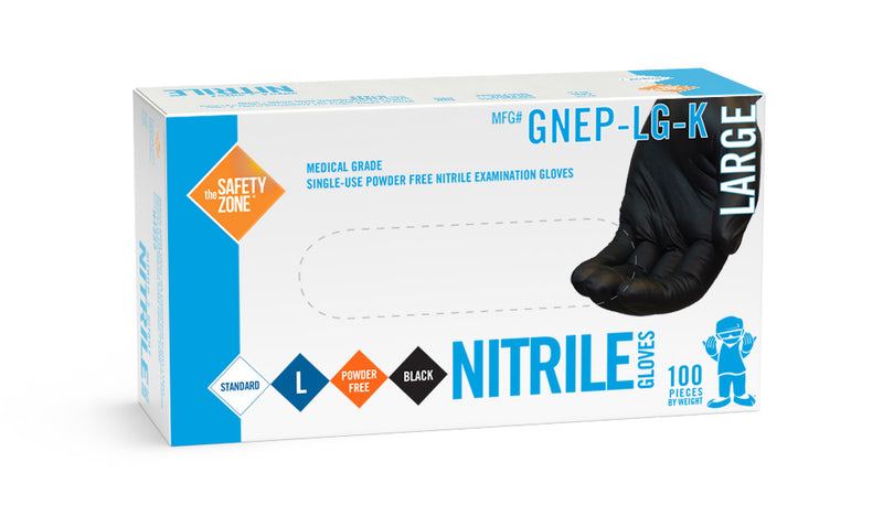 Disposable Nitrile Gloves - 4 mil Black Medical Examination Powder-Free Textured - Safety Zone By CanSafe