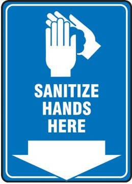 Covid-19 Sign - "Sanitize Hands Here" W/Down Arrow - ACF MRST587VP - Plastic 7" X 10"