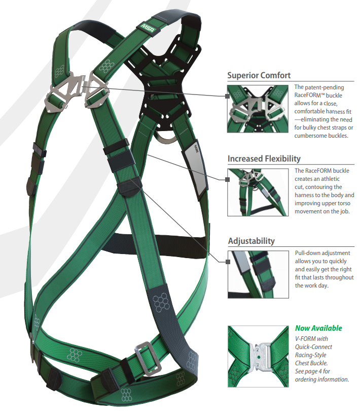 Harness Class A - MSA V-FORM™ - Standard Size M/L 230 Lbs. Capacity - 10196642 - Mine Safety Appliances