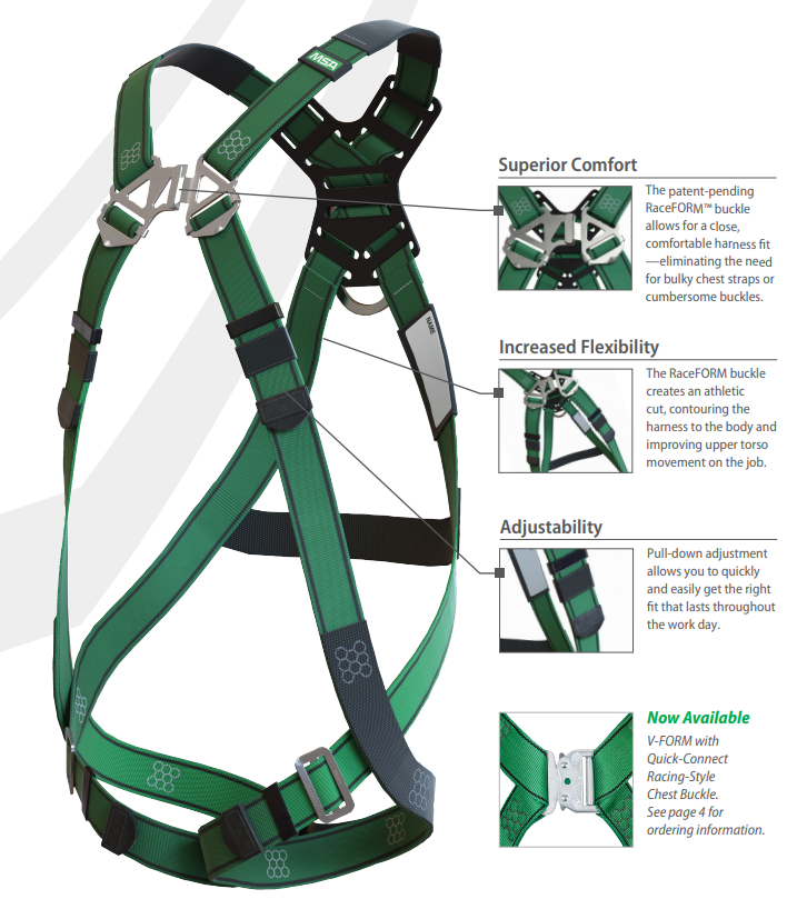 Harness Class A - MSA V-FORM™ - XXL/Super Extra Large 420 Lbs. Capacity - 10197201 - Mine Safety Appliances
