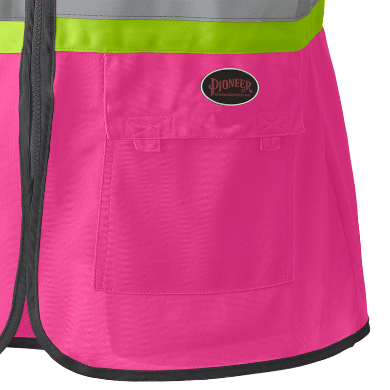 Hi-Viz Safety Vest Pink - W/Pockets & W/Clear Vinyl ID Pocket