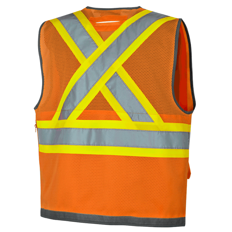 Pioneer Hi-Vis Surveyors Safety Vest - Fl. Orange Mesh Back Zip Front