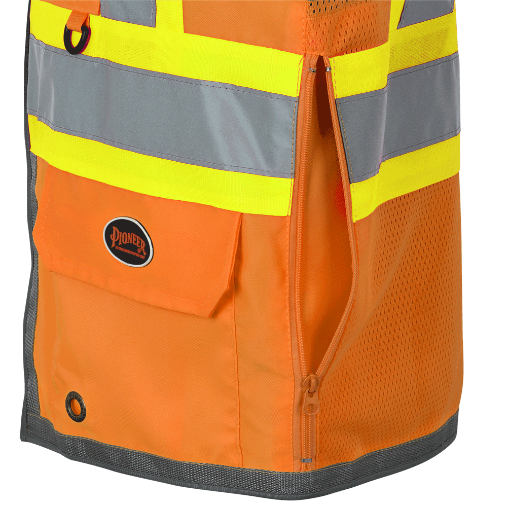 Pioneer Hi Vis Surveyors Safety Vest Fl. Orange Mesh Back Zip Front X Large