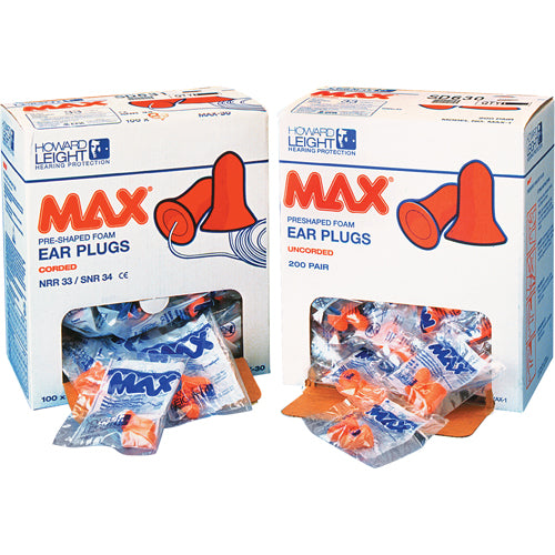 Earplugs Max® Howard Leight® Max-1 Poly/Bagged 200/Box (NRR33)
