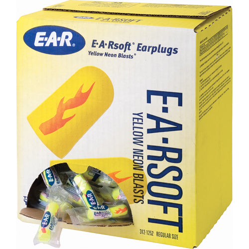Earplugs 3M™ E-A-Rsoft™ Yellow Neon Blasts 312-1252 Pair/Poly Bag 200/Box (NRR33)