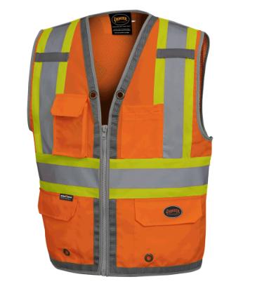Pioneer Hi-Vis Surveyors Safety Vest - Fl. Orange Mesh Back Zip Front
